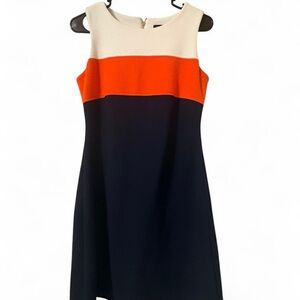 Tommy Hilfiger Colorblock Sleeveless Dress - Cream, Orange, and Navy